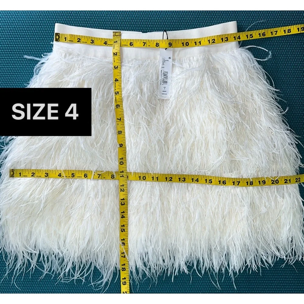 Alice + Olivia Cina Off White Ecru Ostrich Feather Mini Skirt